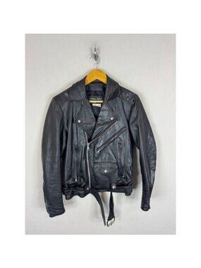 Cosa Nova Mens Vintage Black Leather Biker Jacket Belted Moto Style 34 S Canada